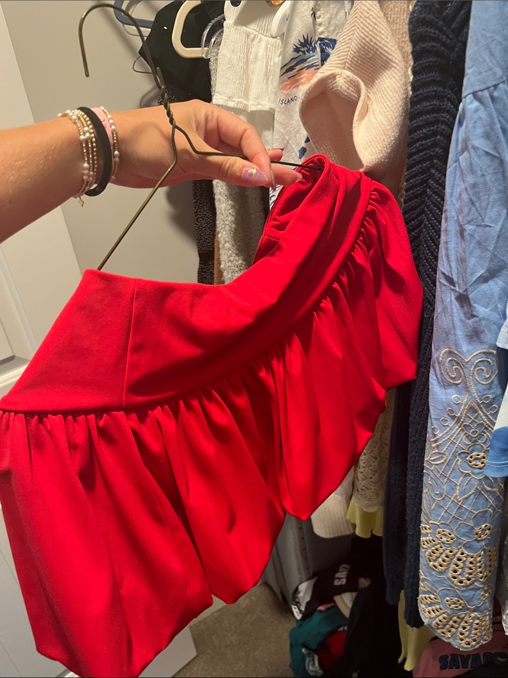 Pitaya Red Off-Shoulder Ruffle Mini Skirt - Picture 4 of 4